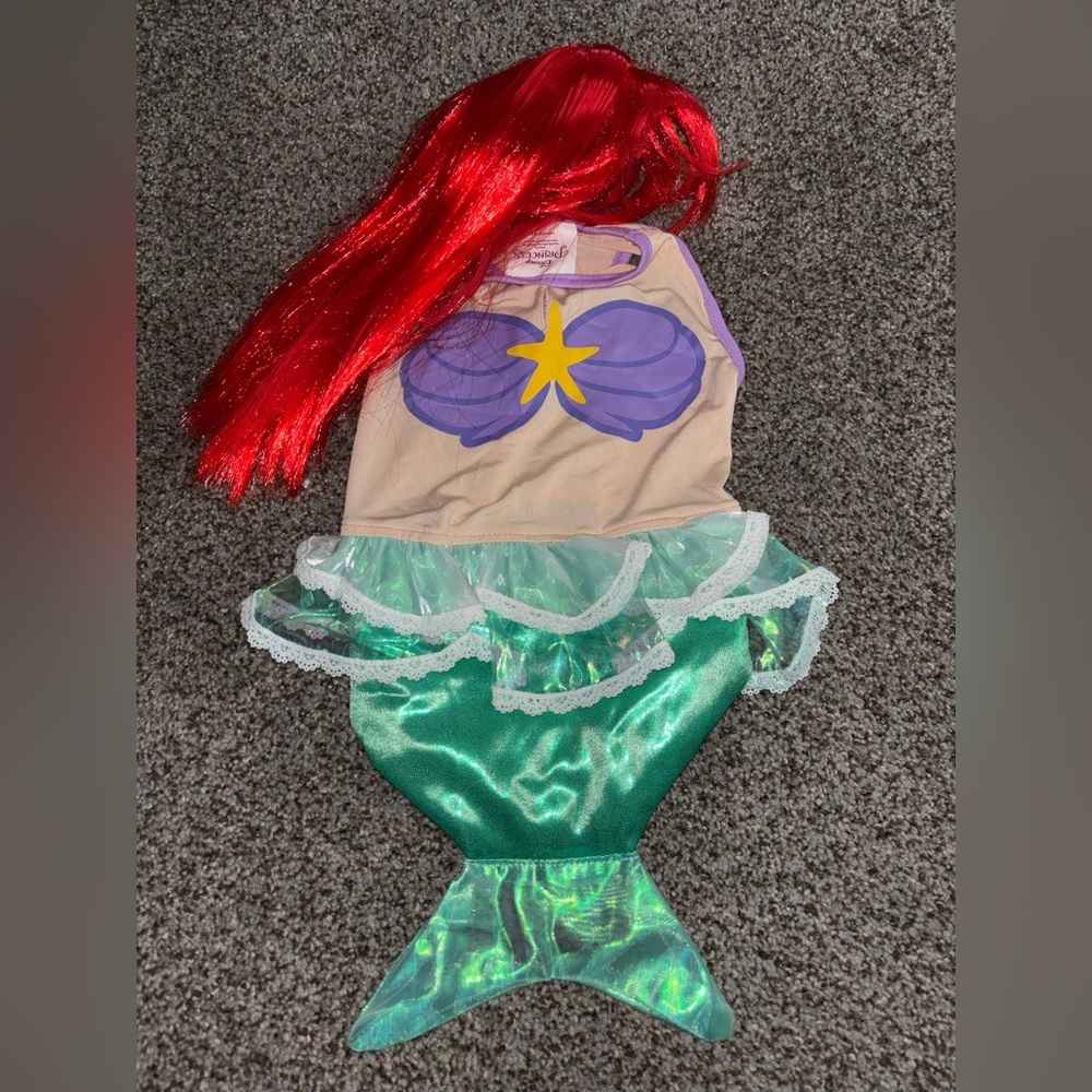 Disney Mermaid Pet Costume with Red Wig and Green Tail